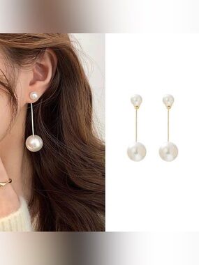 A Classy Chic Boutique Gold & White Double Pearl Drop Earrings
